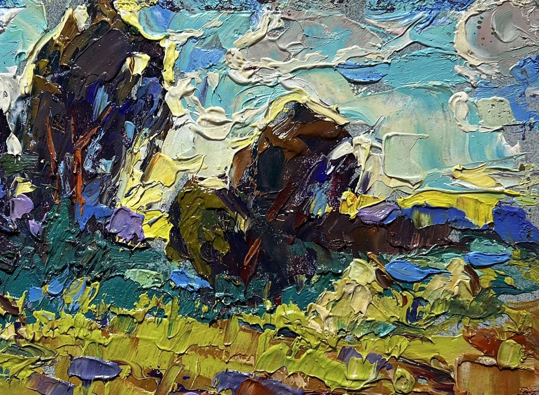 Oil painting Plowed field and haystacks Alex Kalenyuk - 8