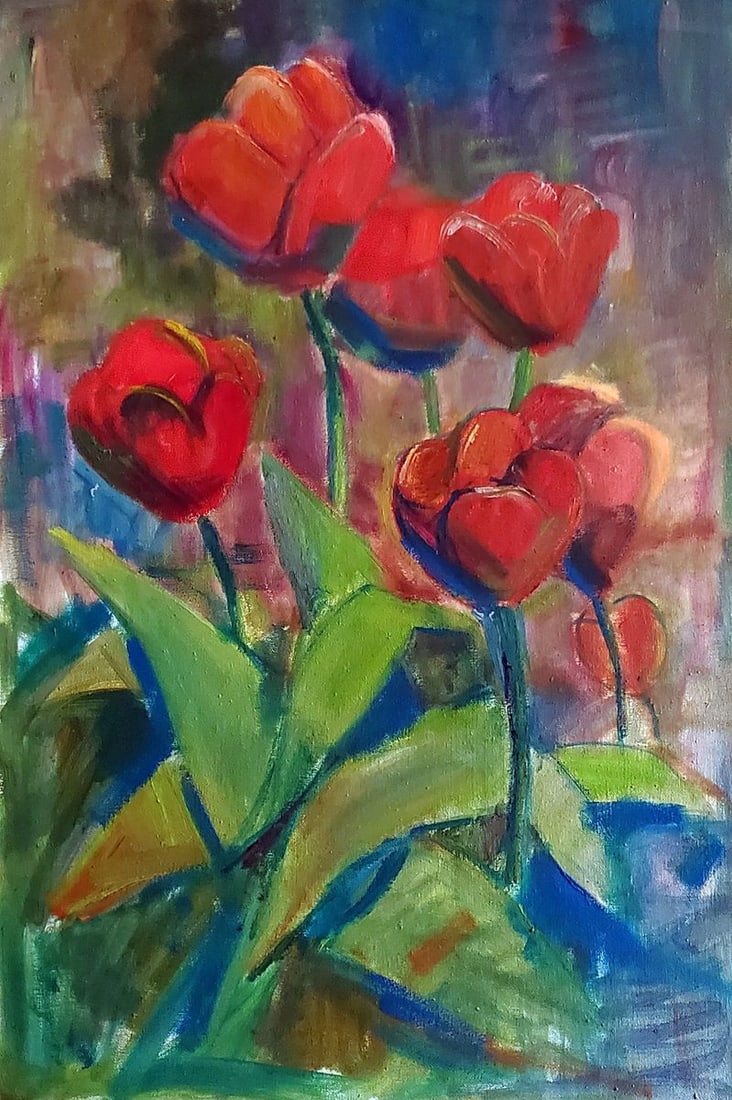 Oil painting Tulips in the open air Daniil Litvinov (1 of 6)