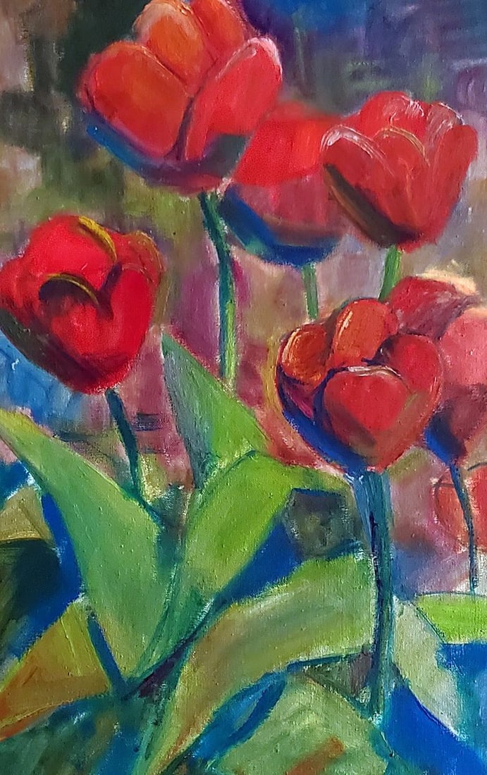 Oil painting Tulips in the open air Daniil Litvinov - 2