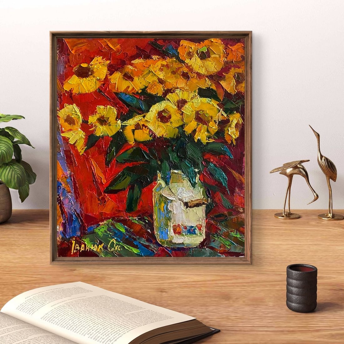 Oil painting Flowers on a red background Oksana Ivanyuk - 2