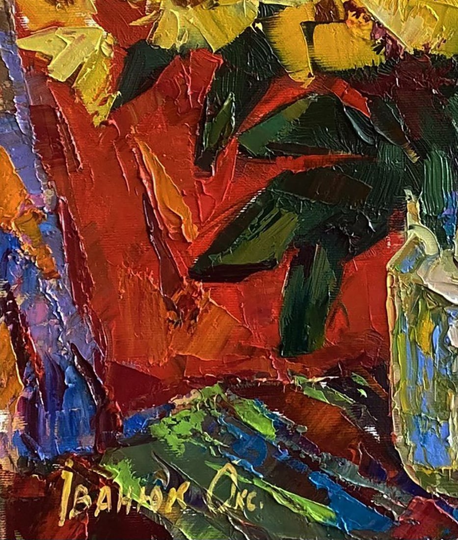 Oil painting Flowers on a red background Oksana Ivanyuk - 5