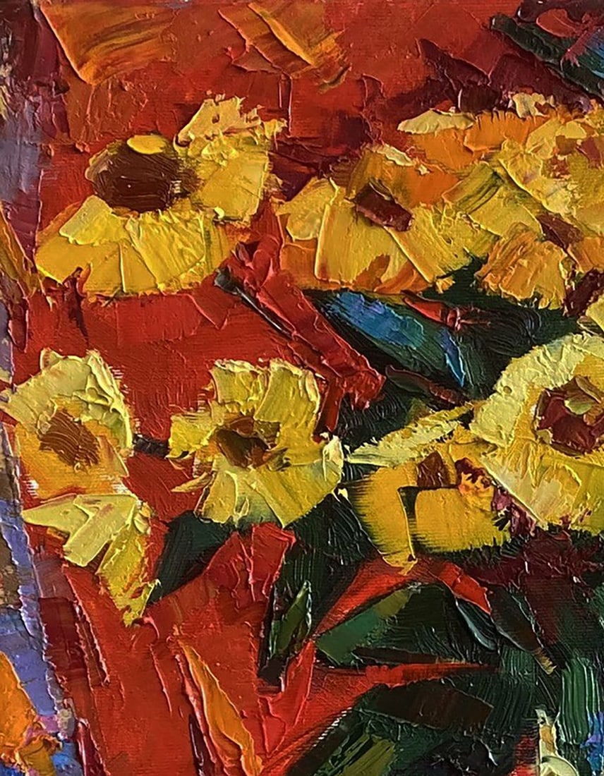 Oil painting Flowers on a red background Oksana Ivanyuk - 6