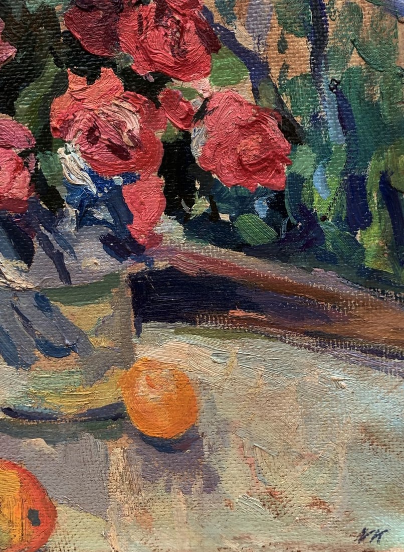 Oil painting A gift of red roses Unknown artist - 3