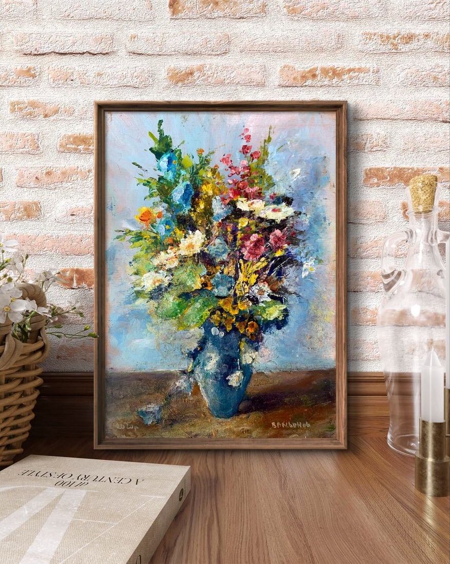 Oil painting Wild flowers in a blue vase Vadim Aksenov - 3
