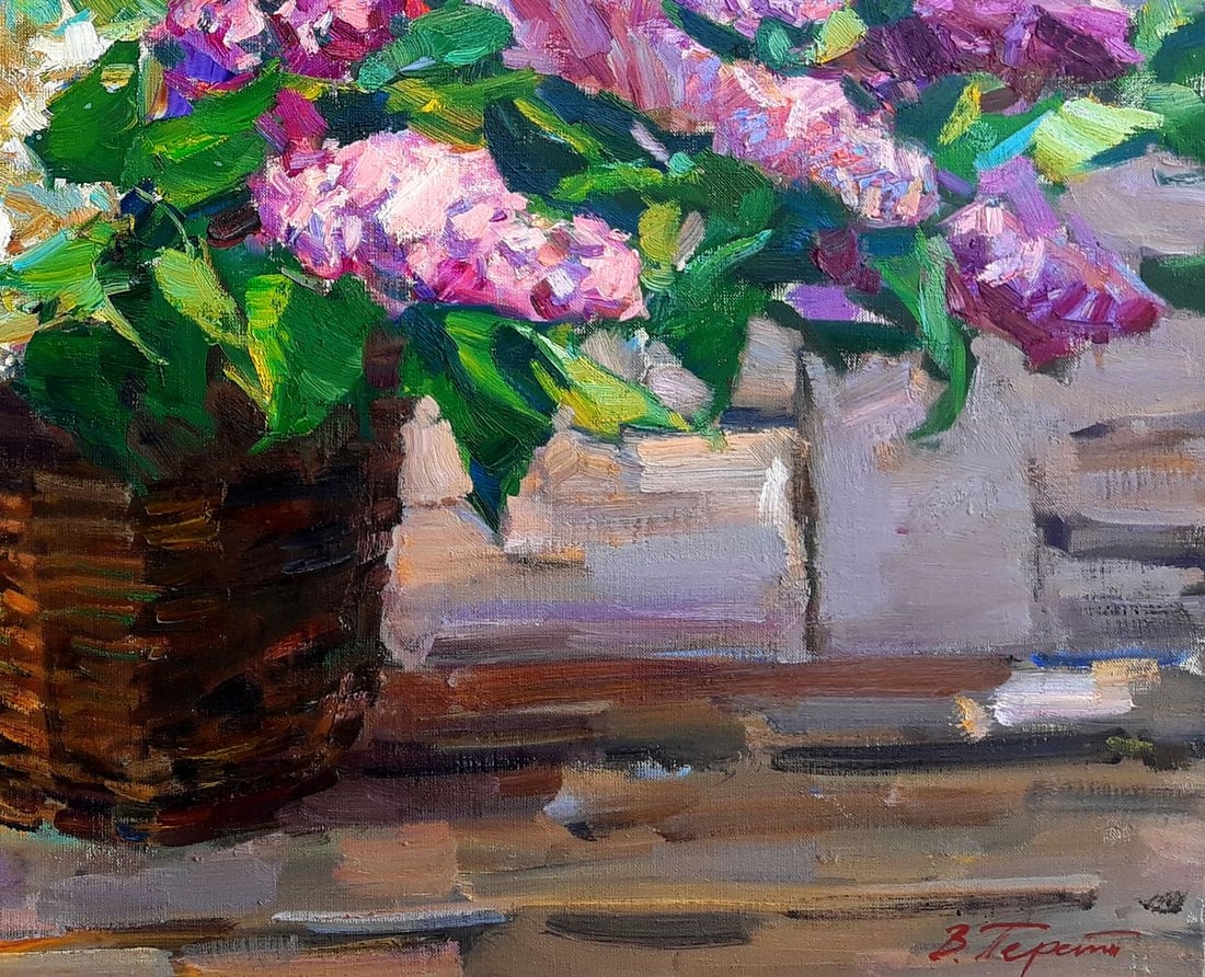 Oli painting Basket with lilac Tepeta Miacheslav - 5