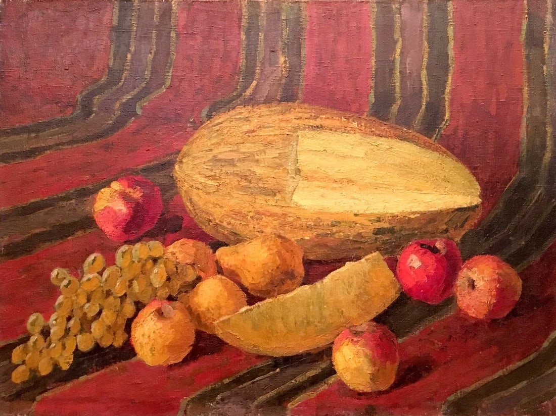 Oil painting Still life with melon: Title: Oil painting Still life with melon Description: No.Vernd 221 *** ABOUT THIS PAINTING *** * TITLE: "Still life with melon" * ARTISTS: Unknown artist * SIZE: 60x80 cm/'23.62x31.49 inches' * MEDIU