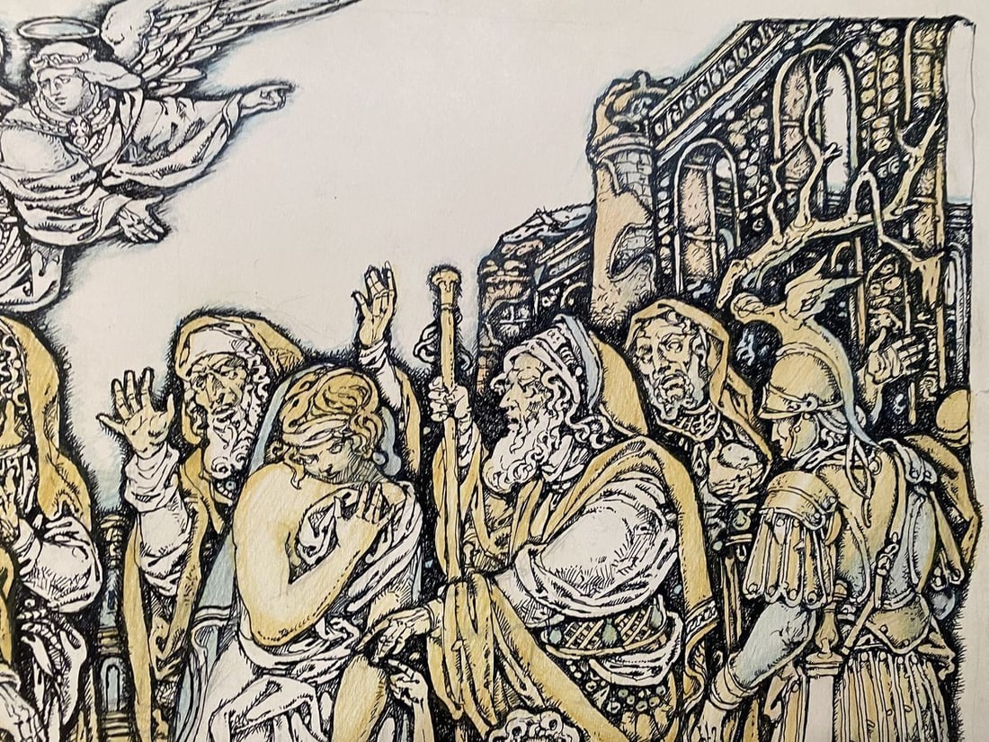 Watercolor ,mascara, painting Christ and the Sinner Litvinov Oleg Arkad'yevich - 5