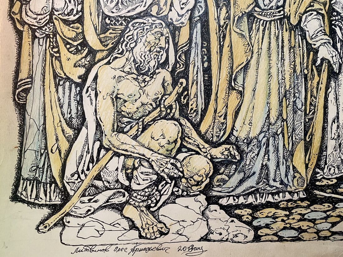 Watercolor ,mascara, painting Christ and the Sinner Litvinov Oleg Arkad'yevich - 9