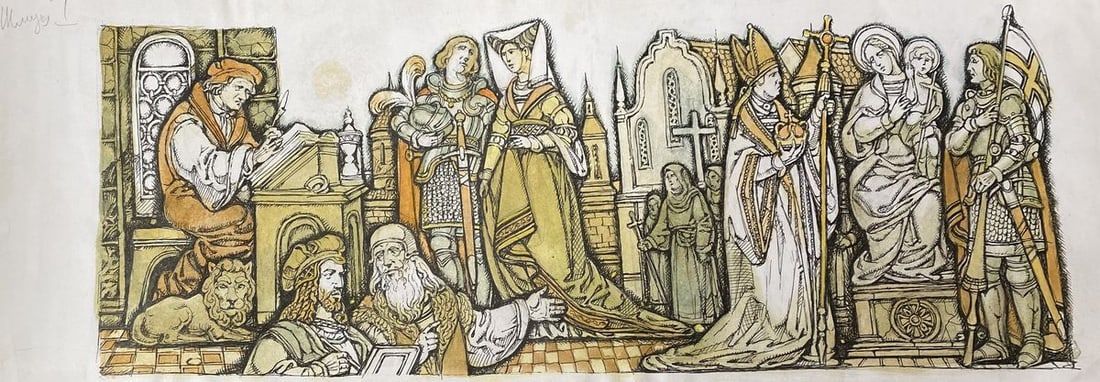 Watercolor,mascara, painting Middle Ages Litvinov Oleg Arkad'yevich: Title: Watercolor,mascara, painting Middle Ages Litvinov Oleg Arkad'yevich Description: No.Litv 694 *** ABOUT THIS PAINTING *** * TITLE: "Middle Ages" * ARTISTS: Litvinov Oleg Arkad'yevich *