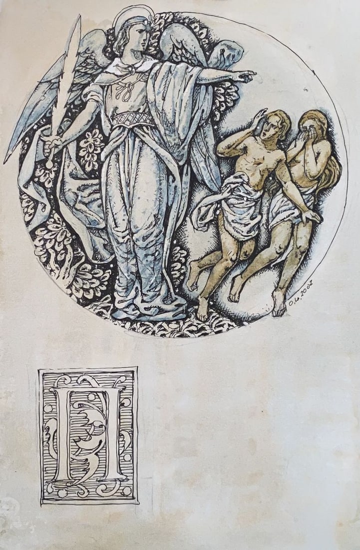 Watercolor mascara, painting Expulsion from hell Litvinov Oleg Arkad'yevich (1 of 7)