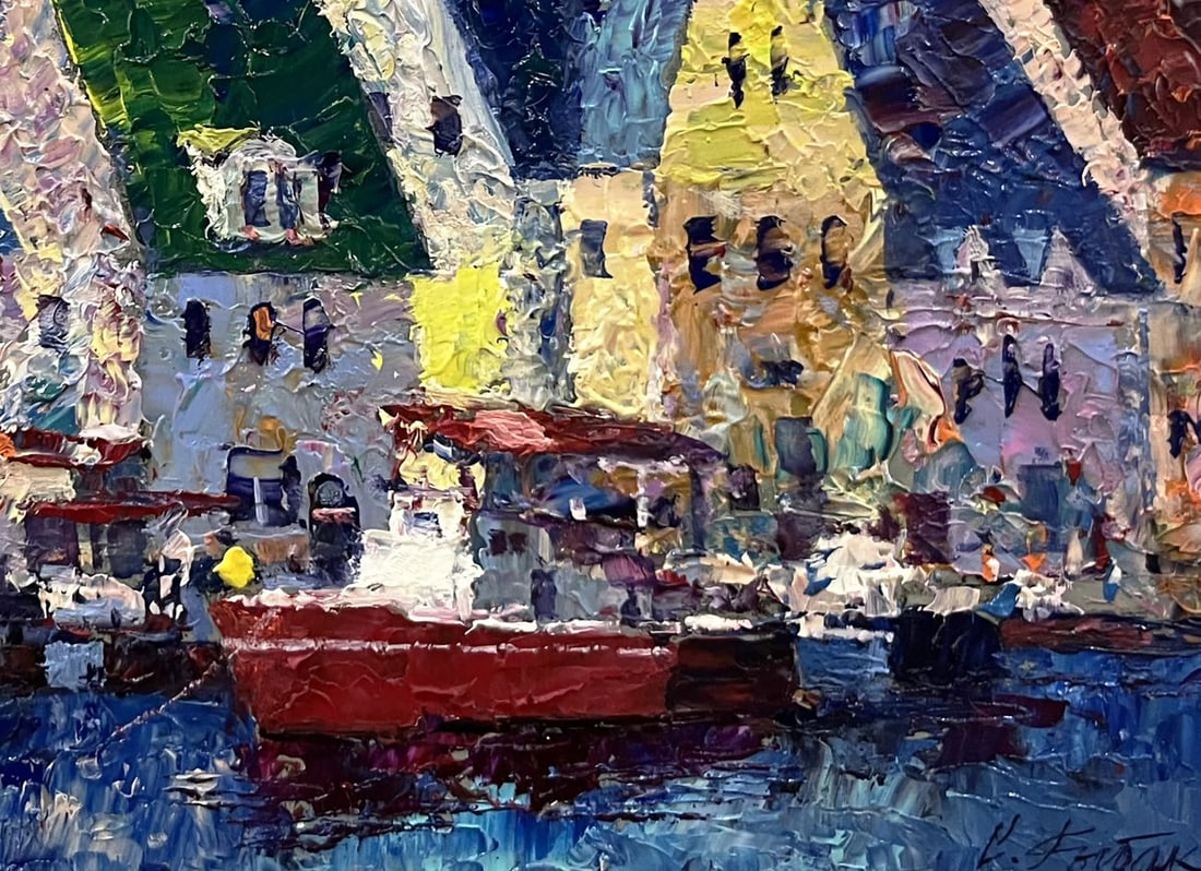 Oil painting Italian houses by the coast Serhiy Rybak - 3