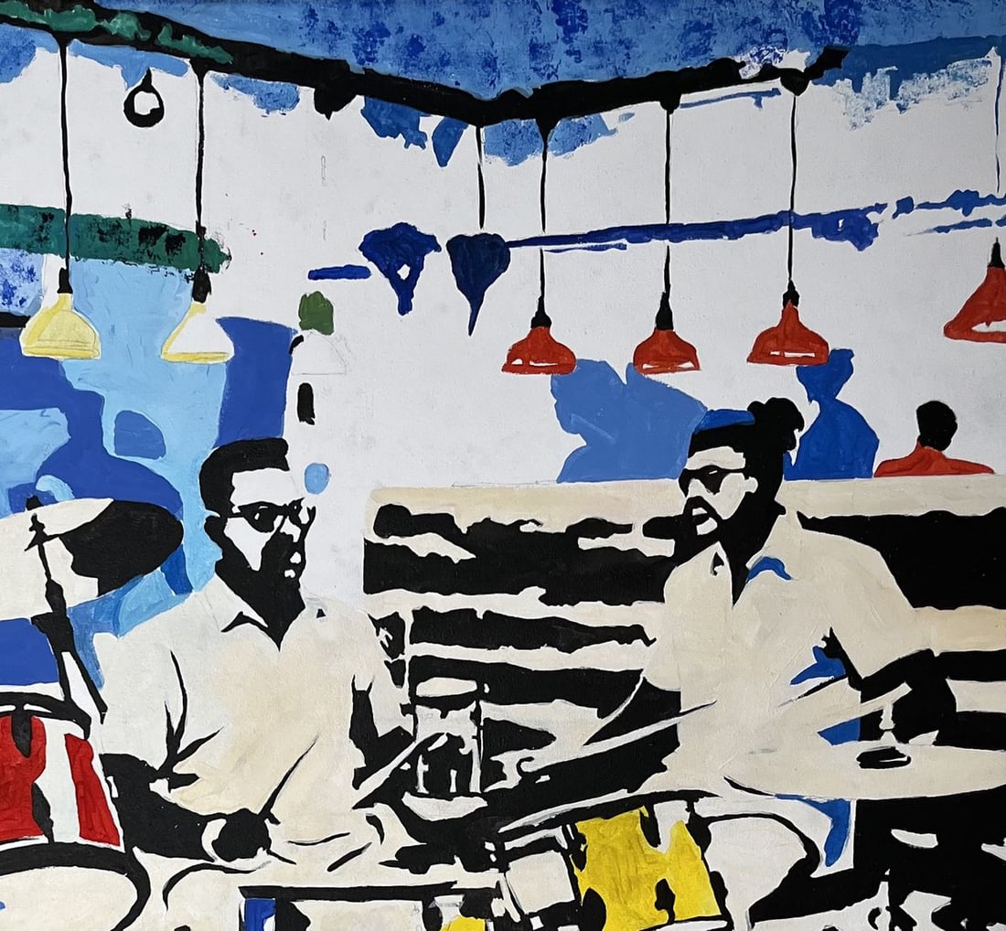Acrylic painting Jazz songs in a cafe Arturo Banks - 8