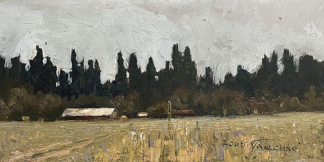 Oil painting House by the forest Volodymyr Pashchenko: Title: Oil painting House by the forest Volodymyr Pashchenko Description: NoGaller 214 *** ABOUT THIS PAINTING *** * TITLE: "House by the forest" * ARTISTS: Volodymyr Pashchenko * SIZE: 25x50 cm/'9.84