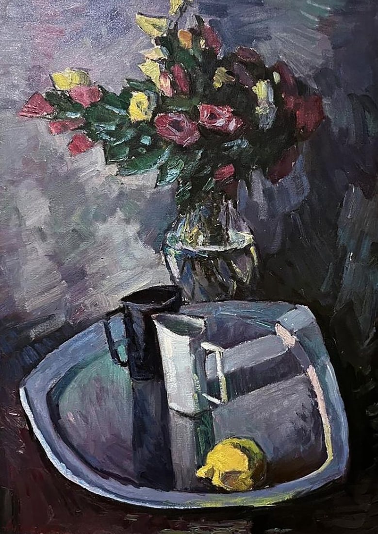 Oil painting Still life with flowers and lemon Oleksandr Andreev (1 of 9)