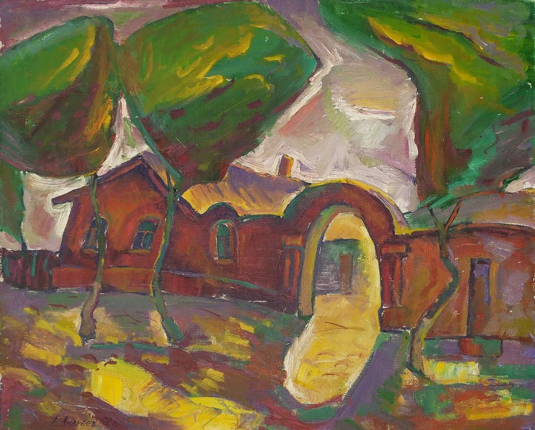 Oil painting Landscape with a red house Oleksandr Andreev (1 of 7)