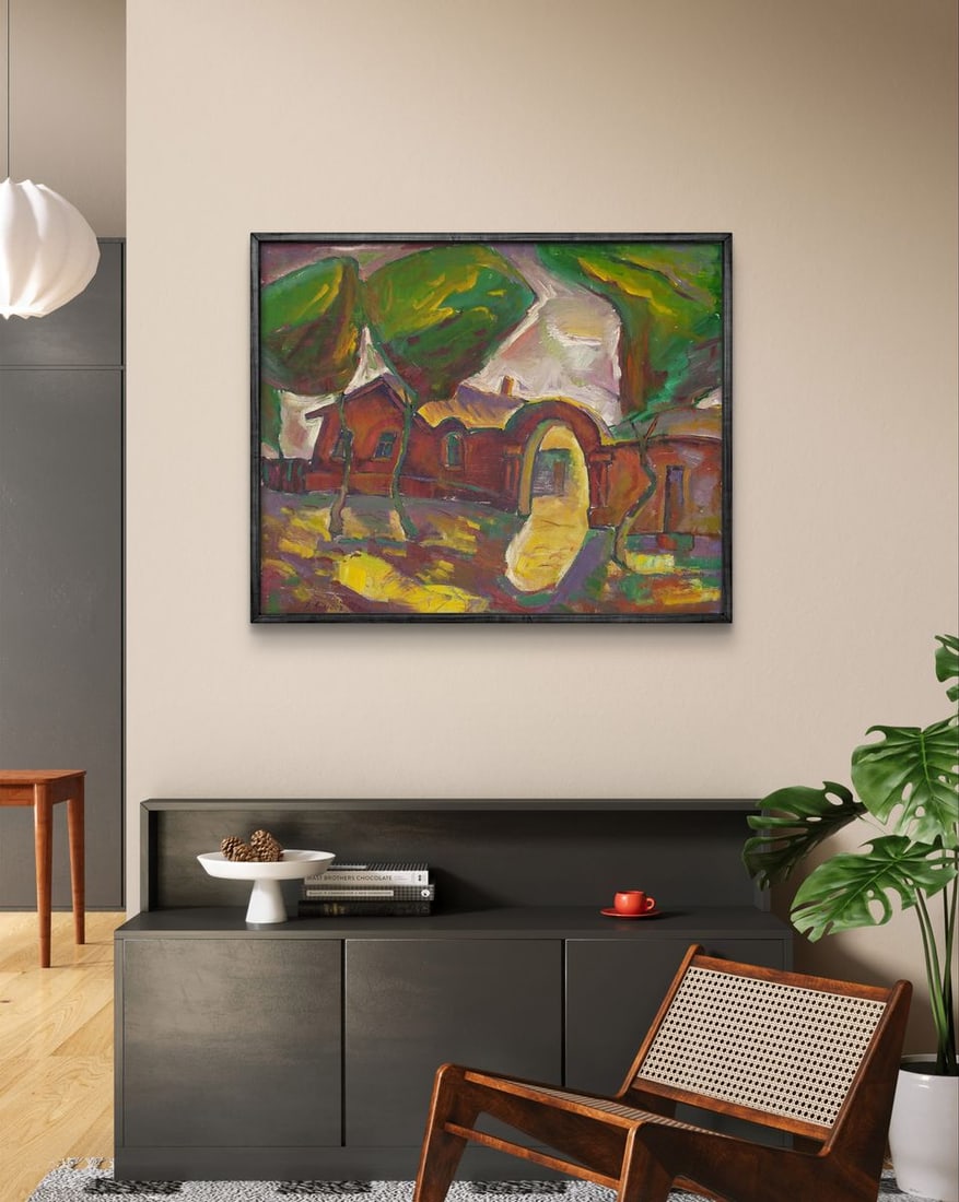 Oil painting Landscape with a red house Oleksandr Andreev - 2