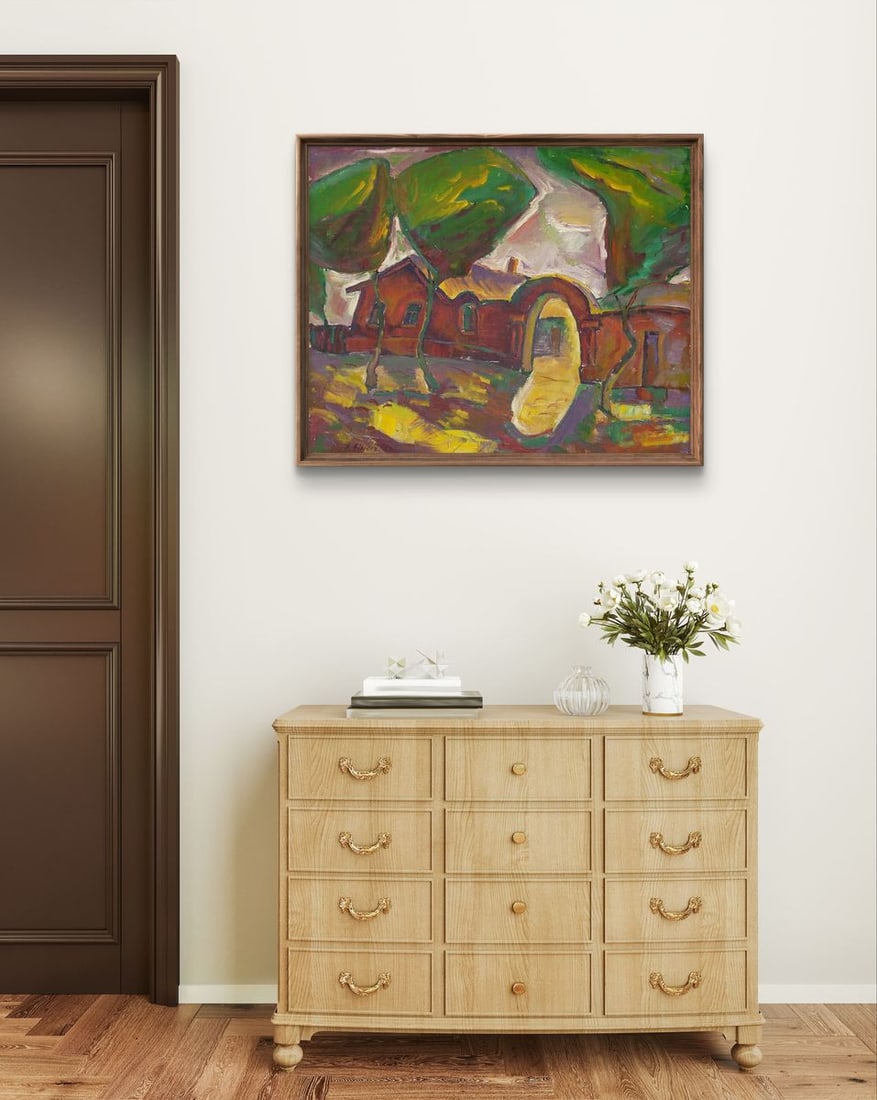 Oil painting Landscape with a red house Oleksandr Andreev - 3