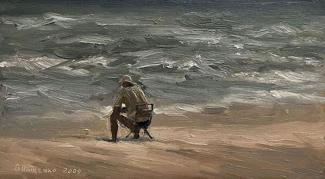 Oil painting Alone on the beach Volodymyr Pashchenko: Title: Oil painting Alone on the beach Volodymyr Pashchenko Description: NoGaller 288 *** ABOUT THIS PAINTING *** * TITLE: "Alone on the beach" * ARTISTS: Volodymyr Pashchenko * SIZE: 24x44 cm/'9.44x1