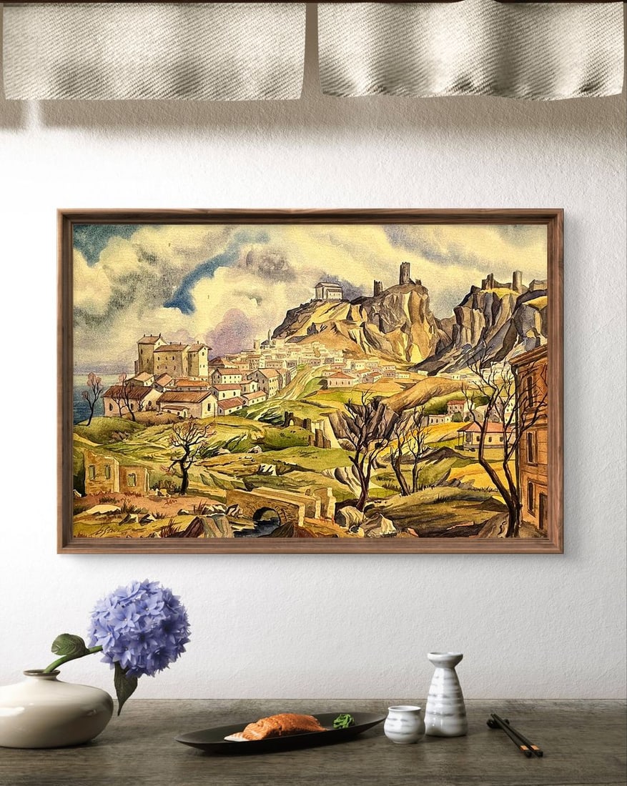 Watercolor painting City in the mountains Dmytro Startsev - 2
