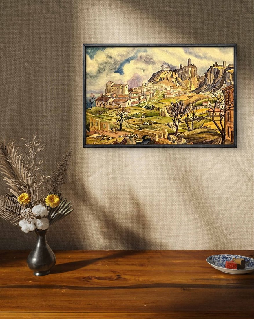 Watercolor painting City in the mountains Dmytro Startsev - 3