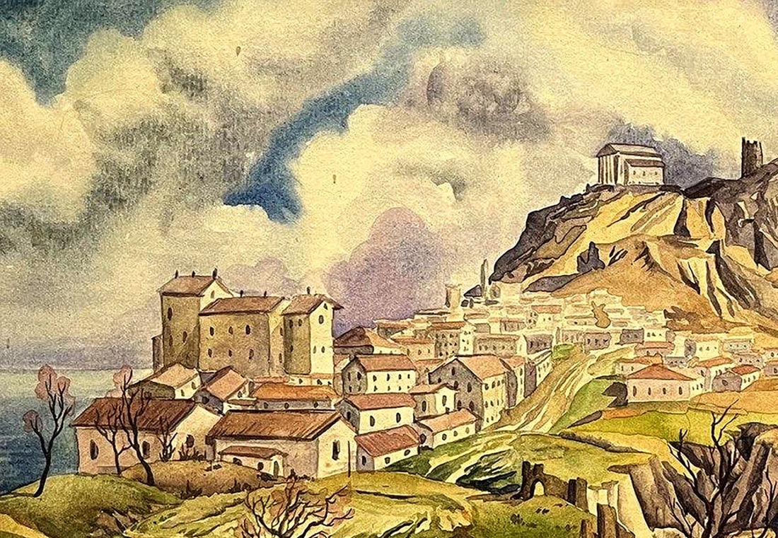 Watercolor painting City in the mountains Dmytro Startsev - 4
