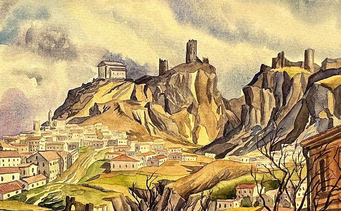 Watercolor painting City in the mountains Dmytro Startsev - 5