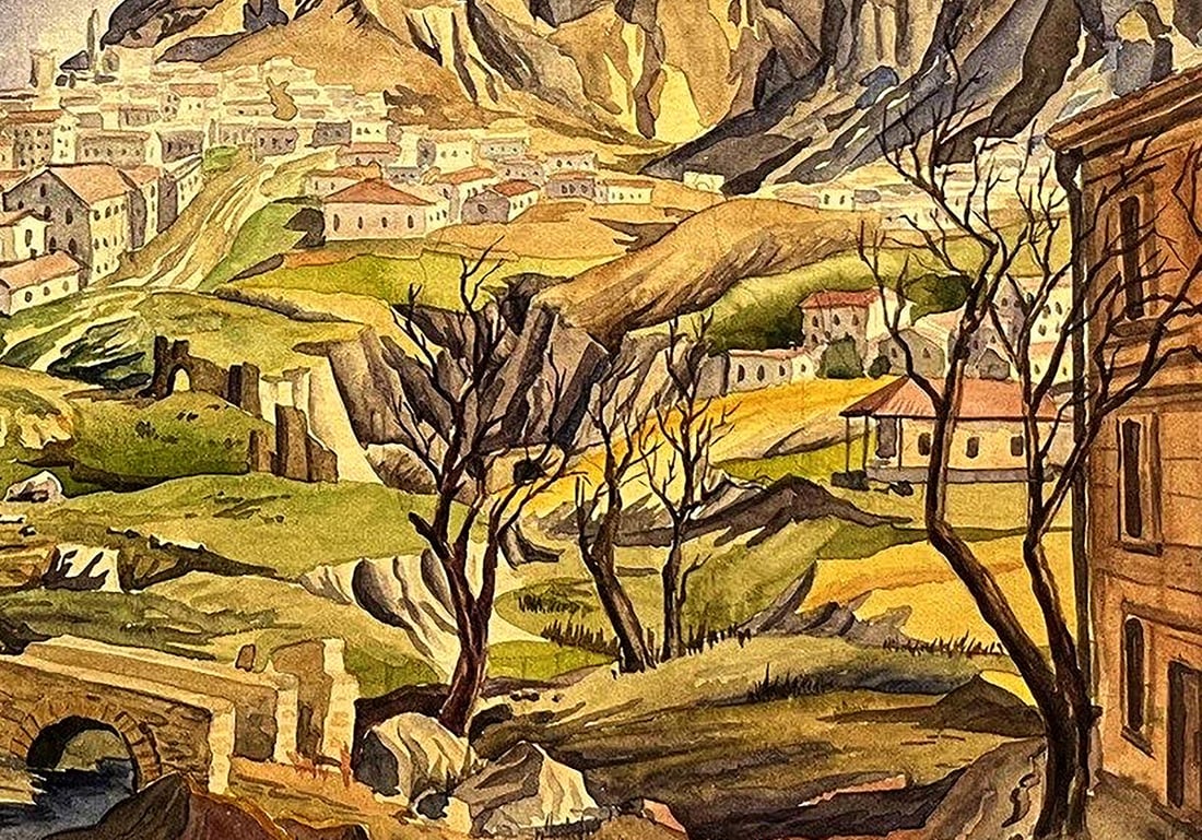 Watercolor painting City in the mountains Dmytro Startsev - 7