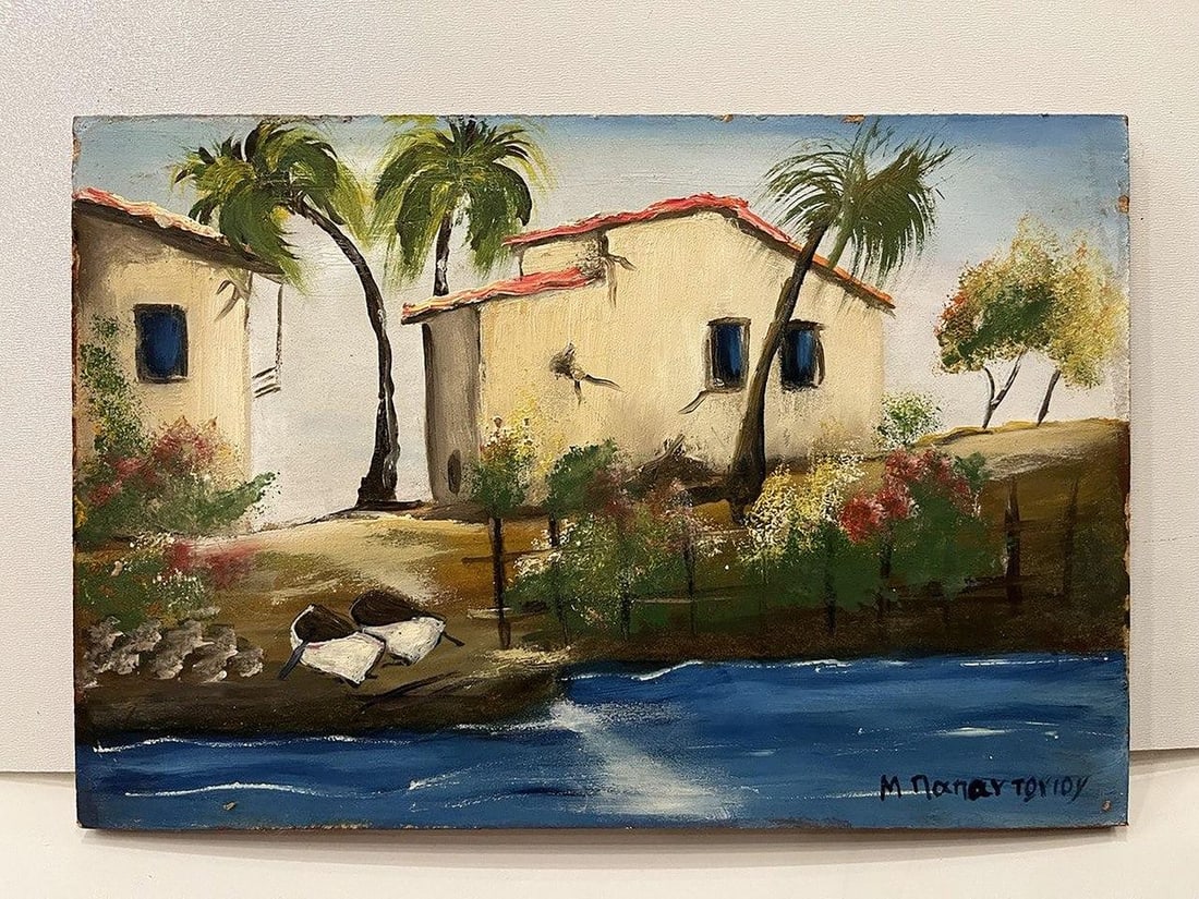 Oil painting Houses by the sea Unknown artist - 8