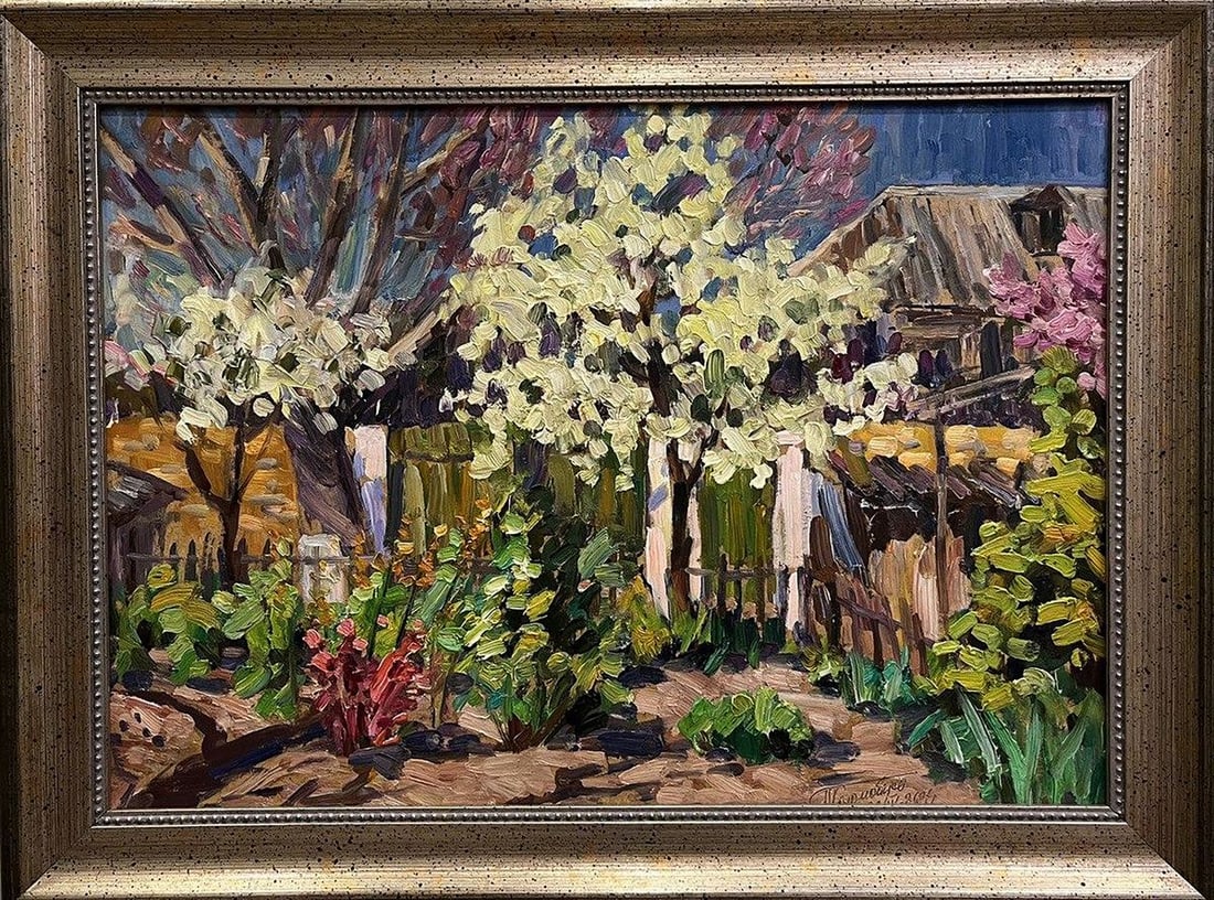 Oil painting Wild pear blossoms in the yard Petro Kolomoytsev - 2