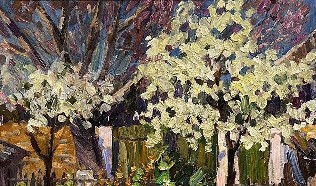 Oil painting Wild pear blossoms in the yard Petro Kolomoytsev - 5