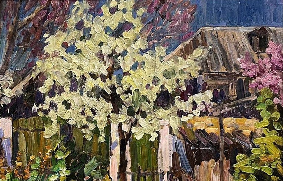 Oil painting Wild pear blossoms in the yard Petro Kolomoytsev - 6