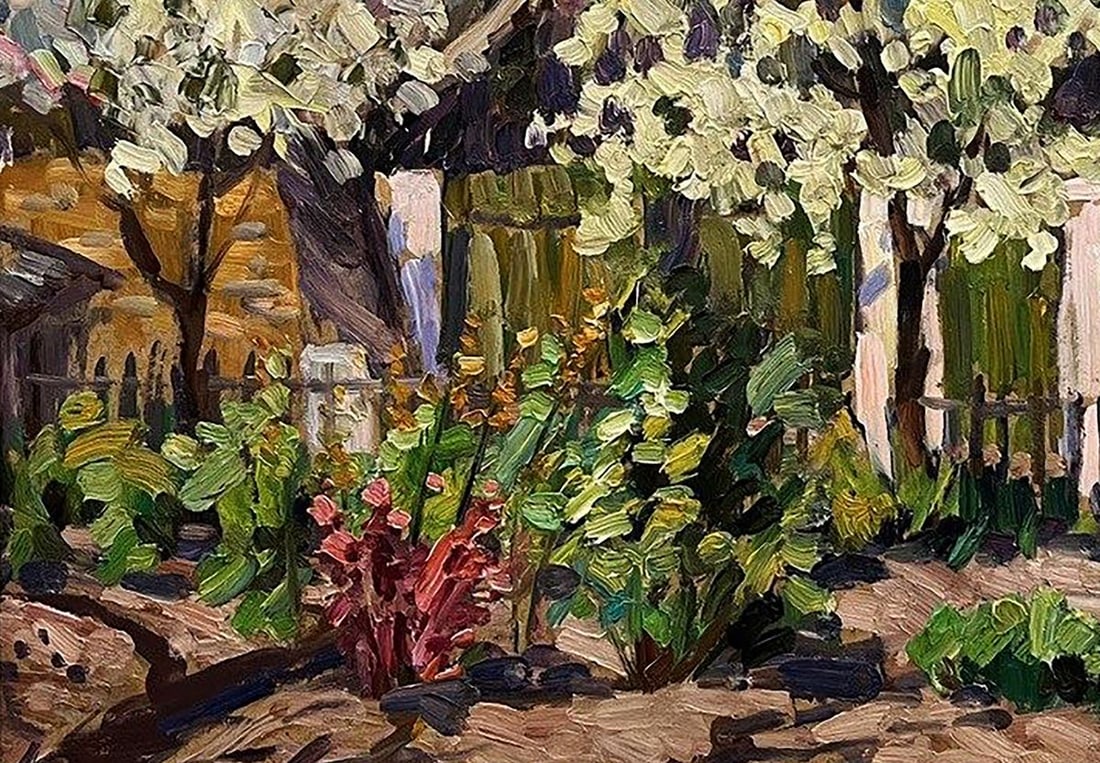 Oil painting Wild pear blossoms in the yard Petro Kolomoytsev - 7