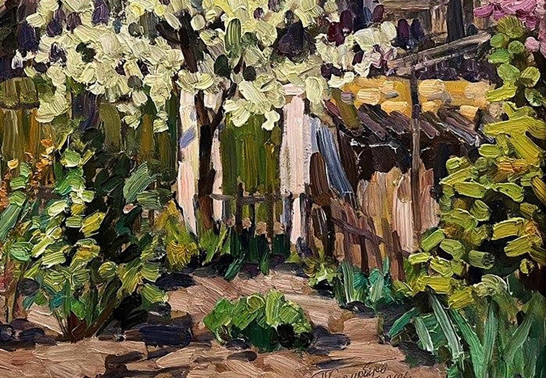 Oil painting Wild pear blossoms in the yard Petro Kolomoytsev - 8