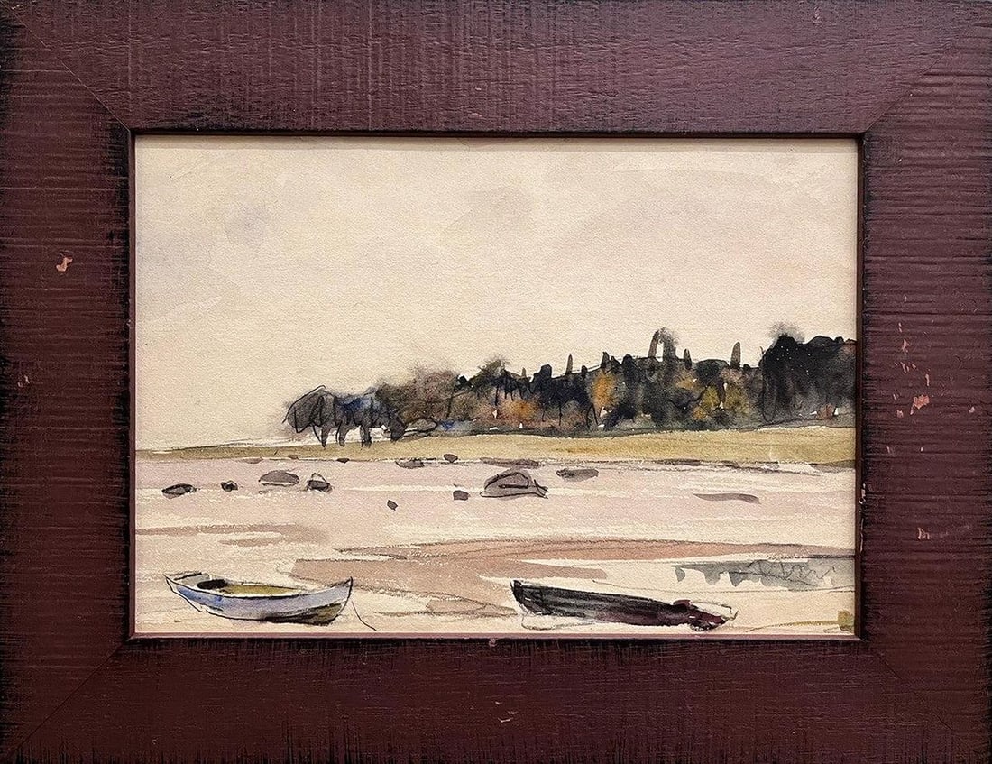 Gouache painting Boats on the shore Unknown artist - 2