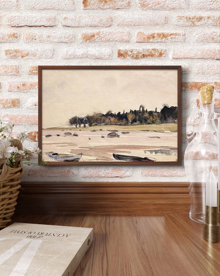 Gouache painting Boats on the shore Unknown artist - 3