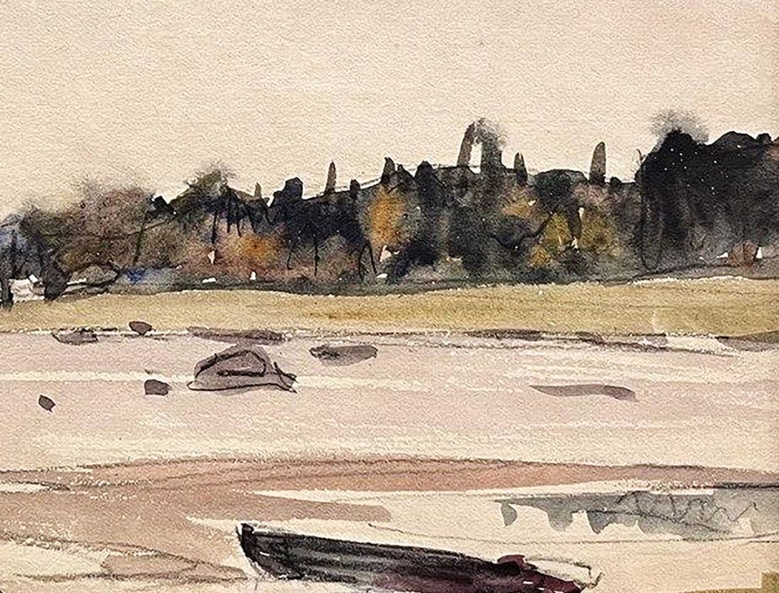 Gouache painting Boats on the shore Unknown artist - 8