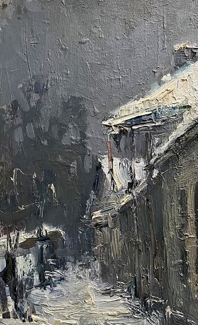 Oil painting Snowy street Volodymyr Pashchenko - 4