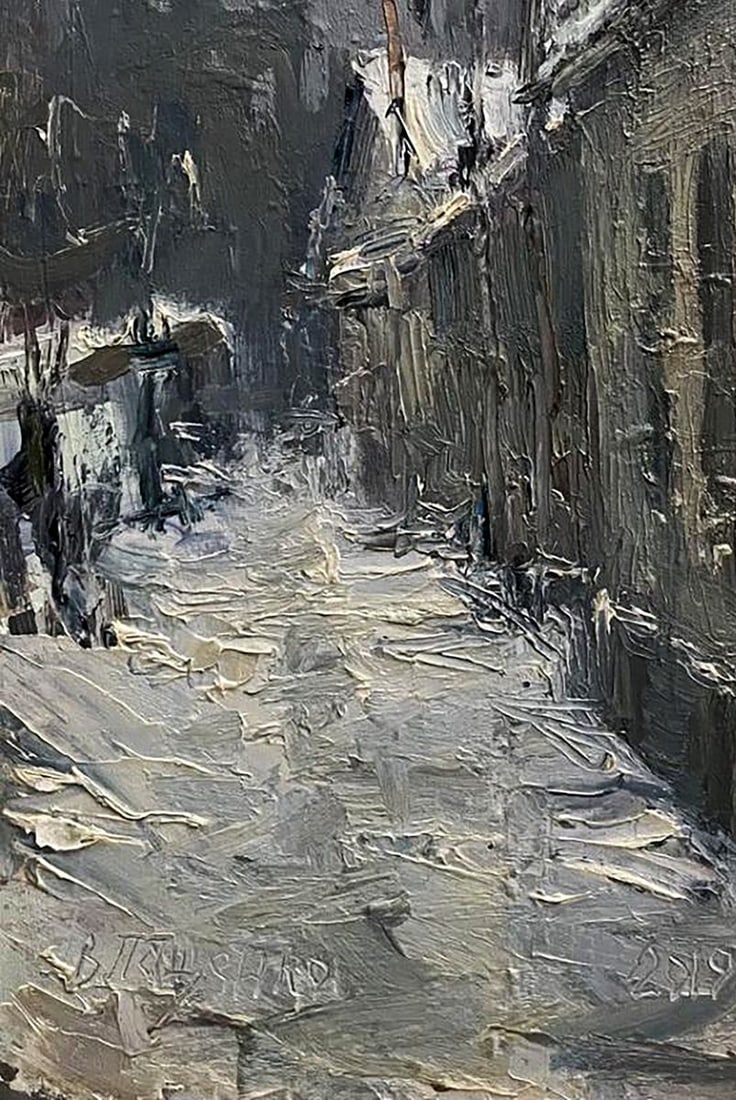 Oil painting Snowy street Volodymyr Pashchenko - 6