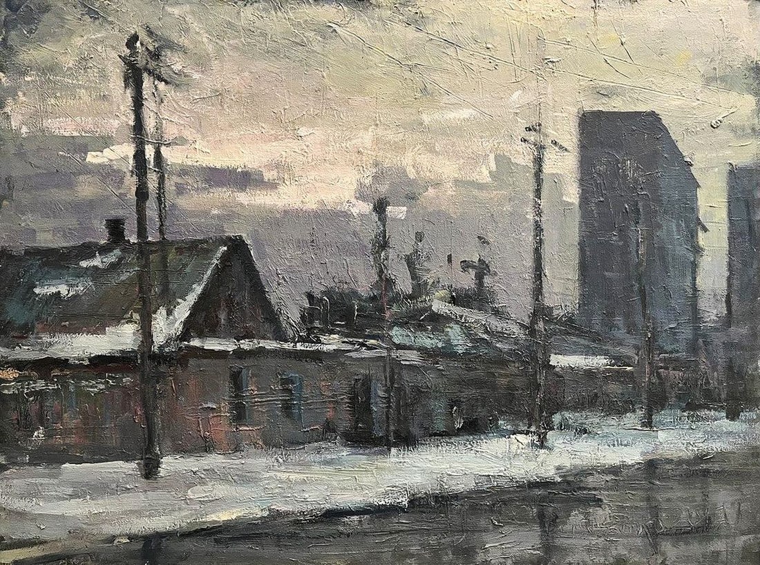 Oil painting Snowy street Volodymyr Pashchenko (1 of 7)