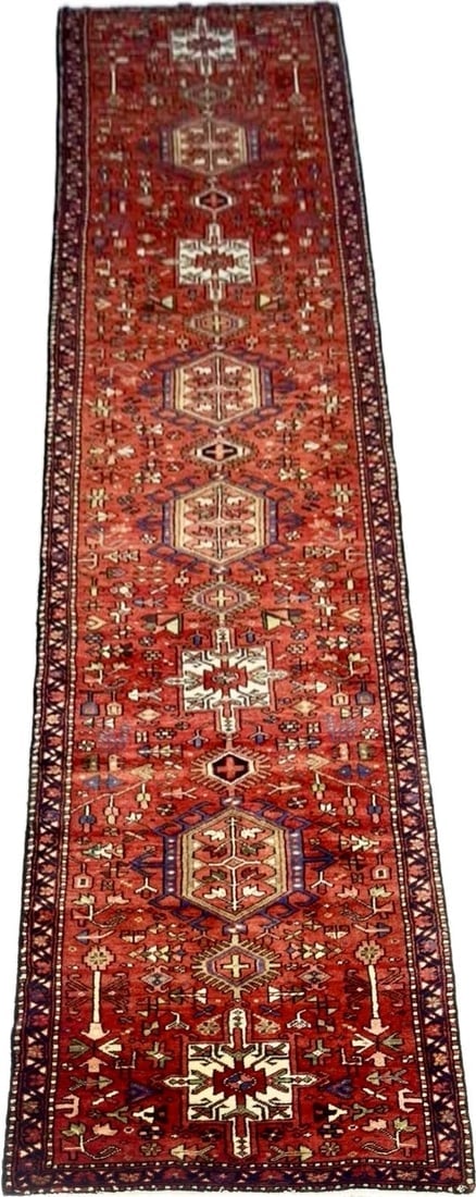 Persian Karajeh Hand-Knotted Runner Red Tribal Wool Rug 3' x 16'1" - 7