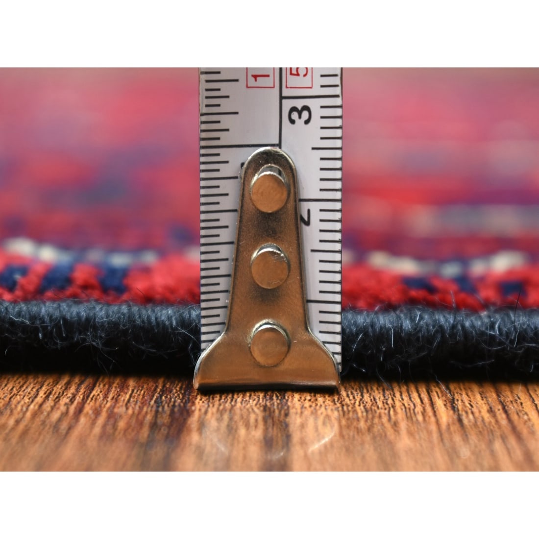 Deep and Saturated Red, Afghan Khamyab Shiny Wool Hand Knotted Rug - 5