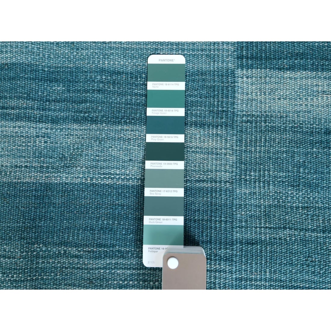 Flat Weave Kilim Aquamarine Stripe Design Natural Wool Hand Woven Rug - 4
