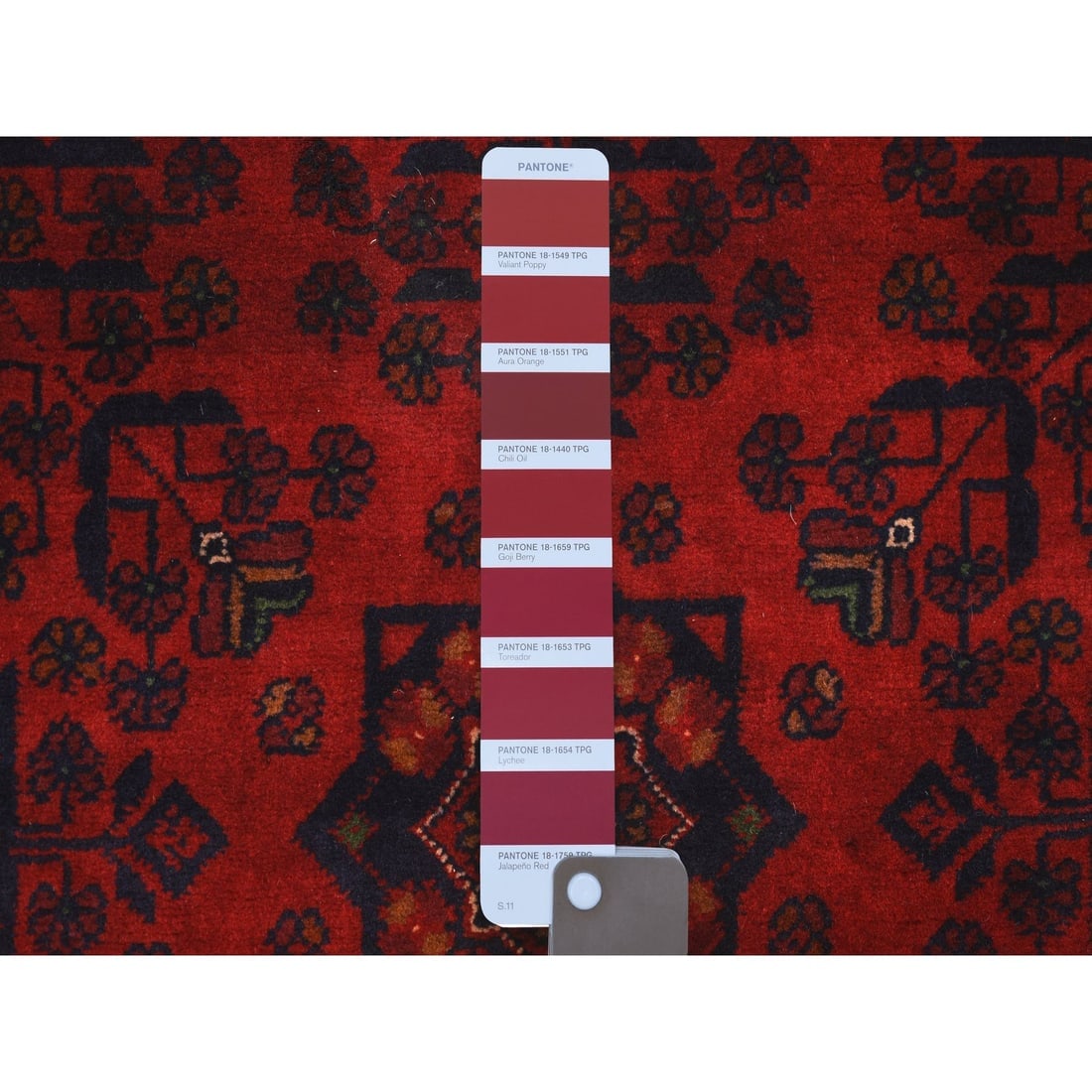 Deep and Saturated Red, Pure Wool Hand Knotted, Afghan Khamyab Rug - 3