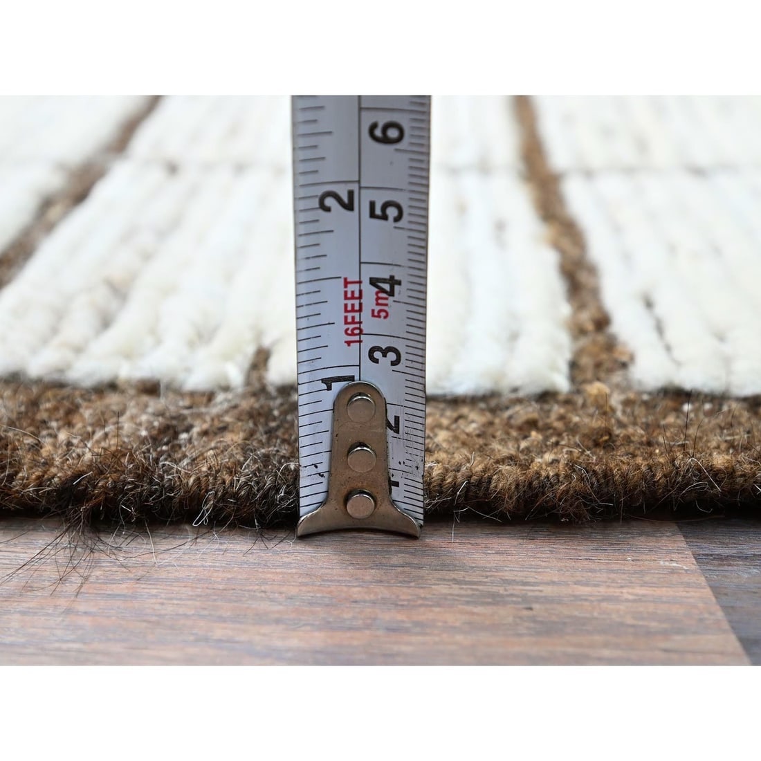 White Natural Wool Moroccan Weave Grid Design Sample Hand Knotted Rug - 6