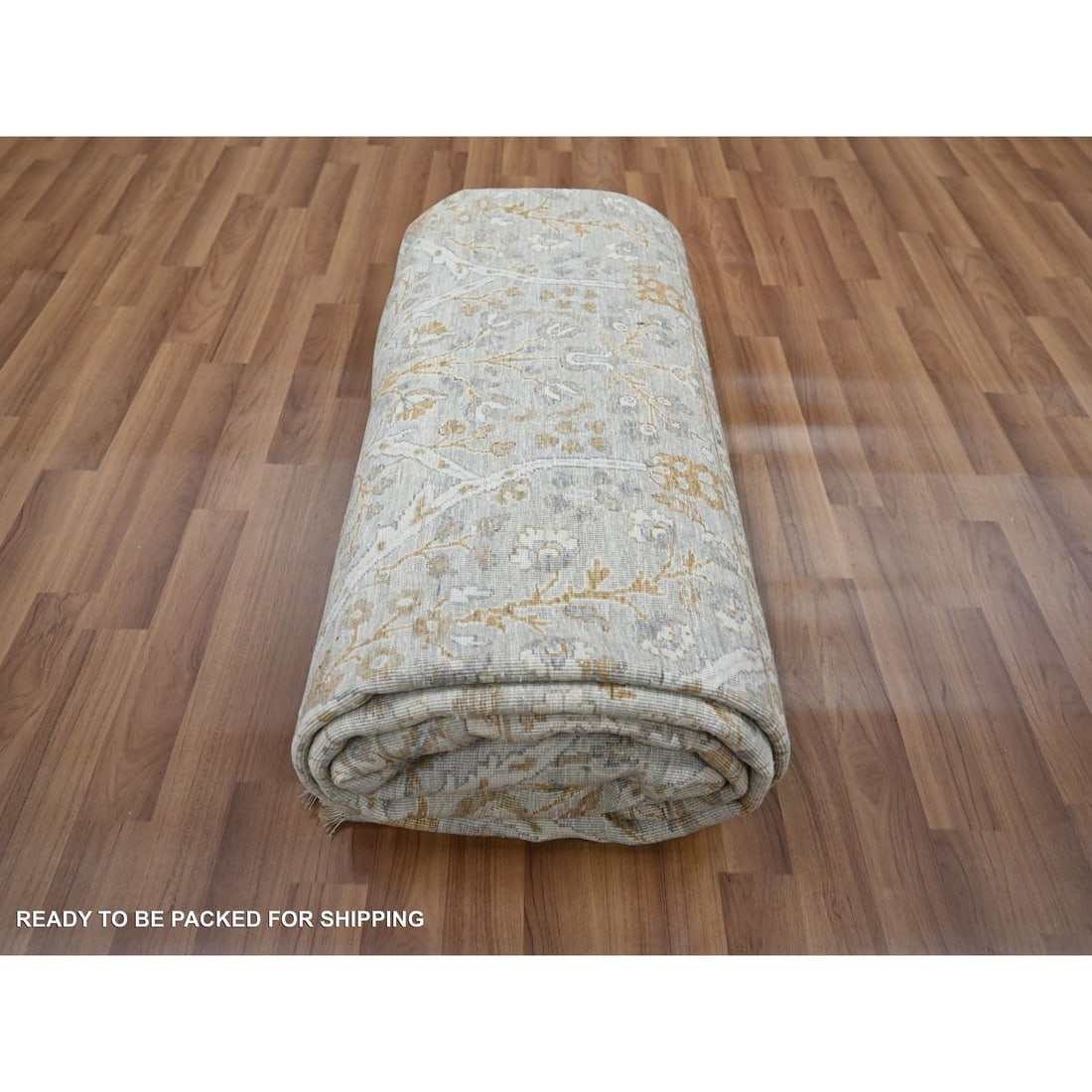 Misty Gray Hand Knotted Tree of Life Design Tone on Tone Pure Wool Rug - 9