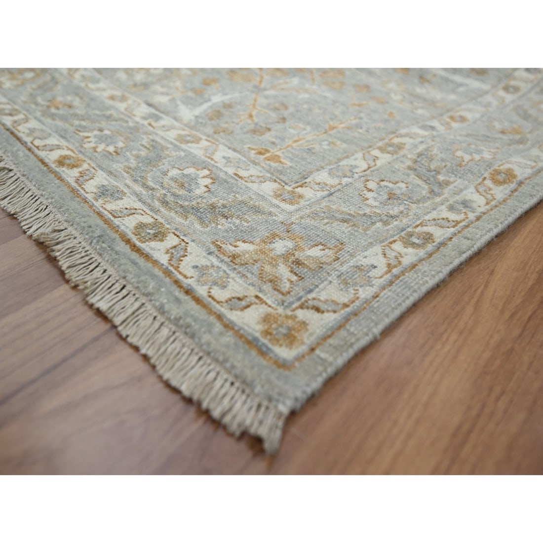 Misty Gray Hand Knotted Tree of Life Design Tone on Tone Pure Wool Rug - 6