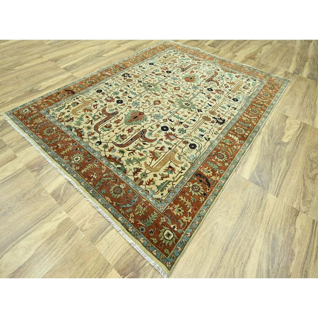 Ivory Heriz All Over Design Natural Dyes Hand Knotted Soft Wool Rug - 3