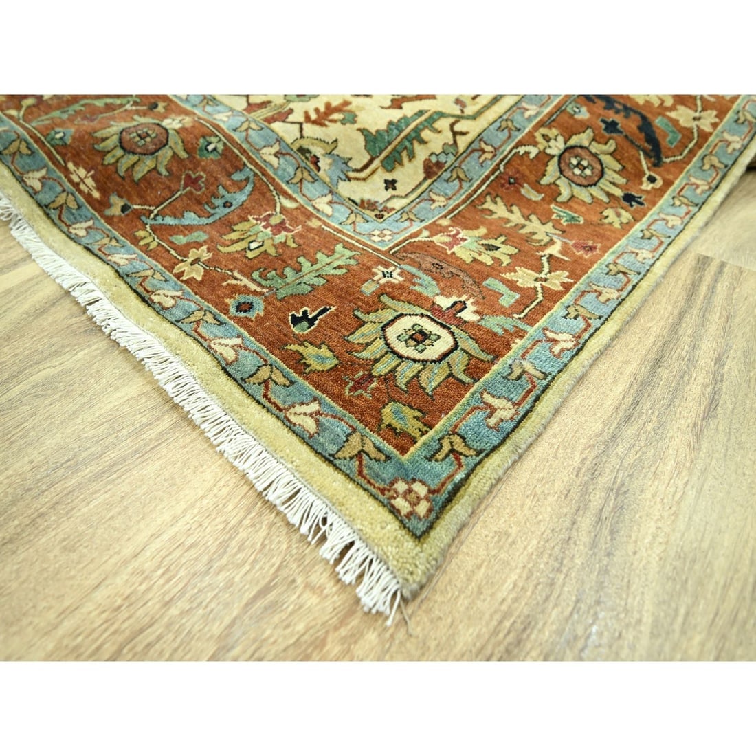 Ivory Heriz All Over Design Natural Dyes Hand Knotted Soft Wool Rug - 6