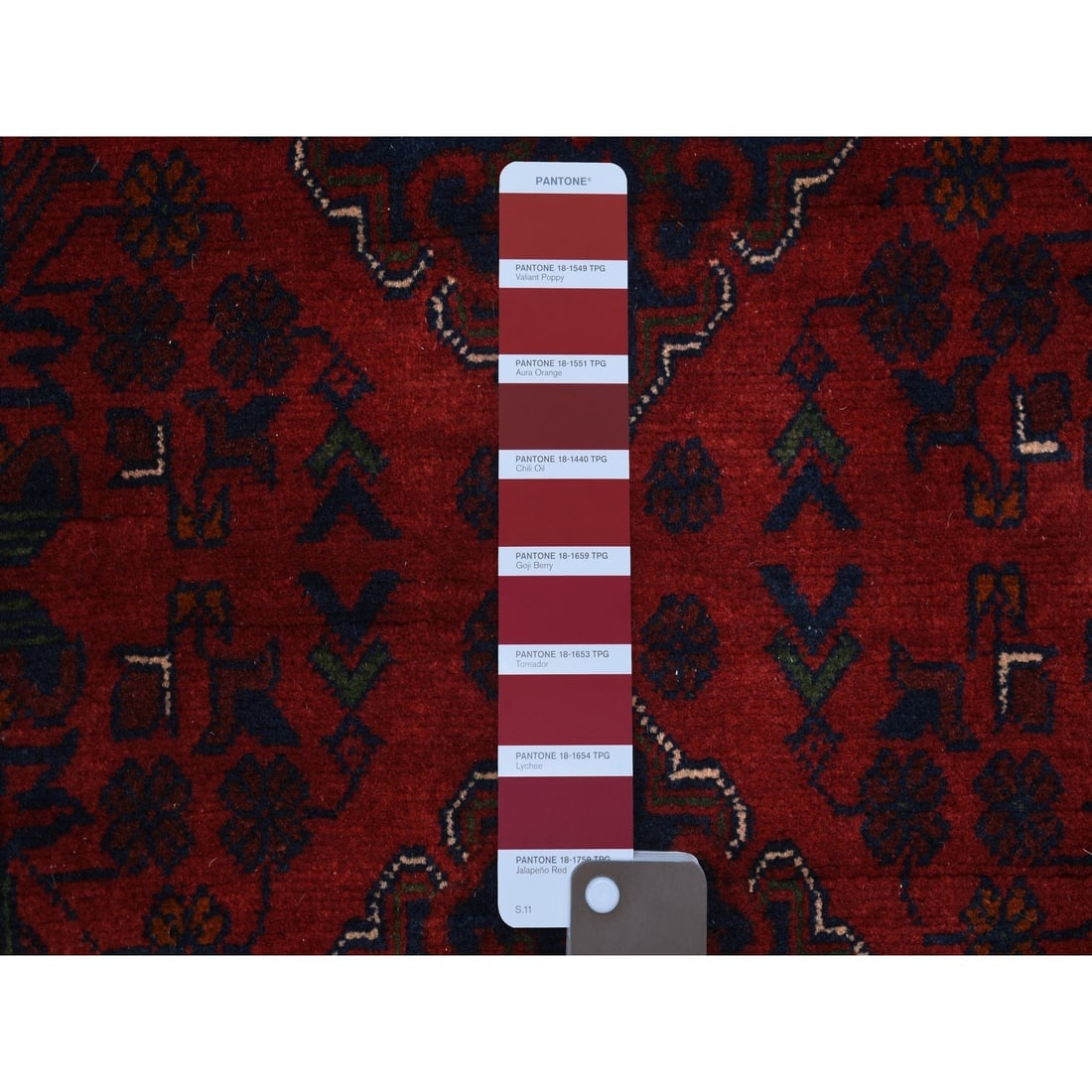 Red Tribal Design Pure Wool, Afghan Khamyab Hand Knotted Runner Rug - 3
