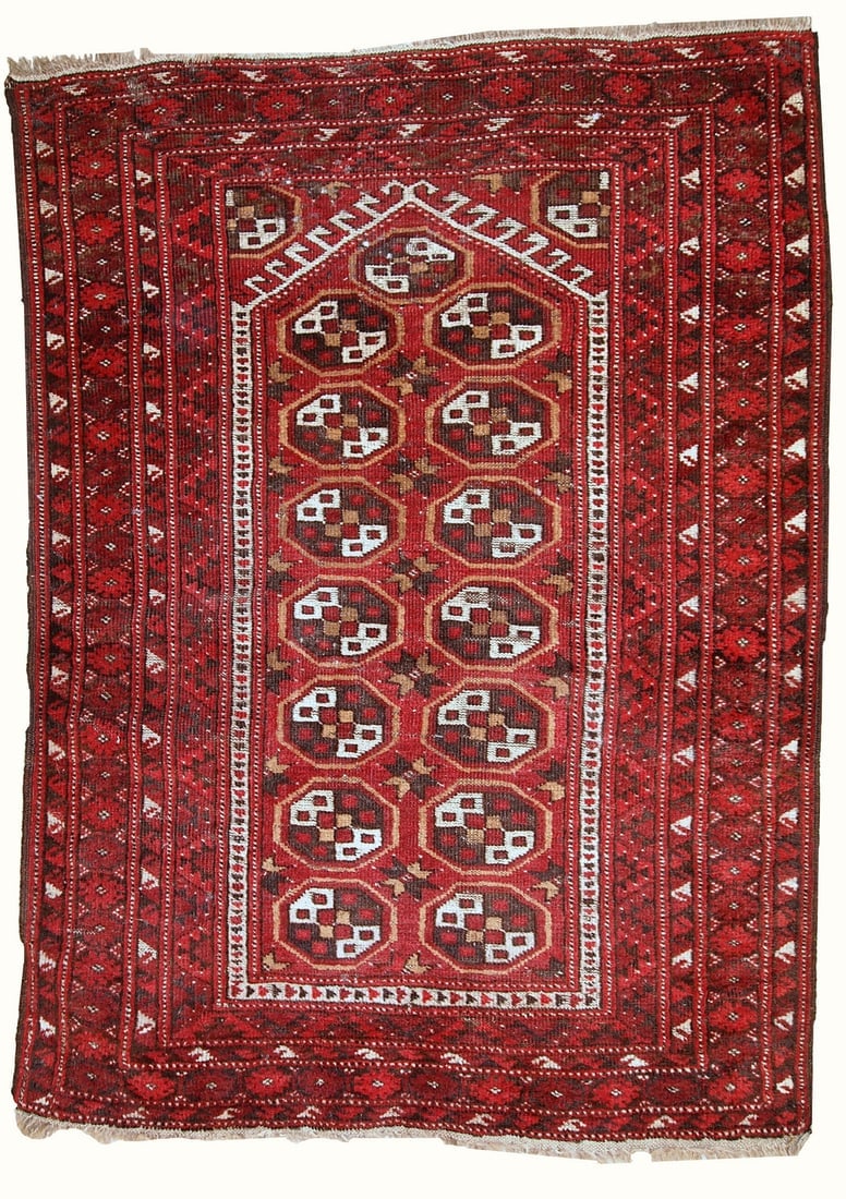 Handmade antique prayer Afghan Adraskand rug 2,7' x 3,7' ( 82cm x 115cm ) 1920 - 3